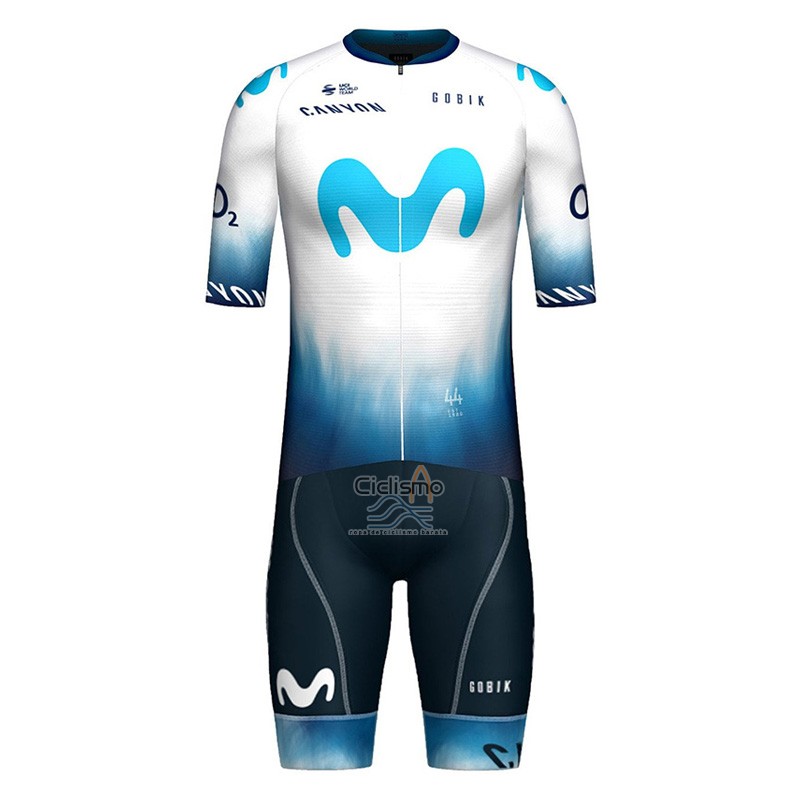 Movistar Ropa Ciclismo Culotte Corto 2023 Mangas Cortas Blanco Azul Claro